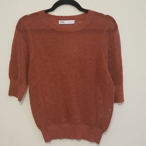 Zara Burnt Orange Mesh Sweater